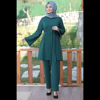 2020 Musulmane 2 Seturi de Piese Femeile Abaya Dubai Dantela-up Topuri și Pantaloni Largi Picior Ramadan Rugăciune Haine