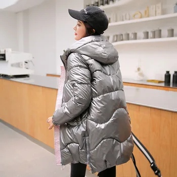 Bumbac căptușit jacheta femei 2020 iarna bumbac căptușit jacheta femei pe mijlocul lungimii strălucitoare liber cu glugă sacou captusit gros