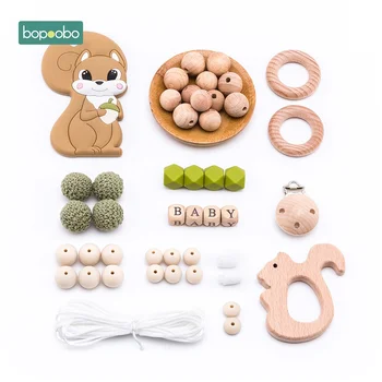 Bopoobo 1Set Copilul Silicon Teether Veveriță Mică Tijă Pentru Copii din Lemn Teether Nou Nascuti Jucarii pentru Copii Pearl Margele de Silicon