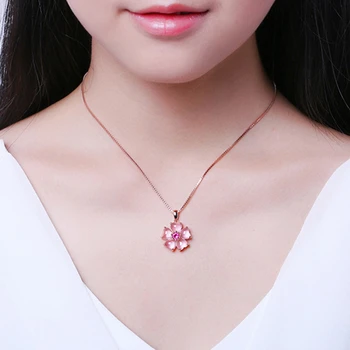Cherry Blossom Pandantiv Colier Dulce Femei Roz de Cristal a Crescut de Aur Clavicula Lanț Moda Petrecere Bijuterii
