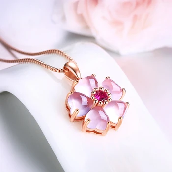 Cherry Blossom Pandantiv Colier Dulce Femei Roz de Cristal a Crescut de Aur Clavicula Lanț Moda Petrecere Bijuterii