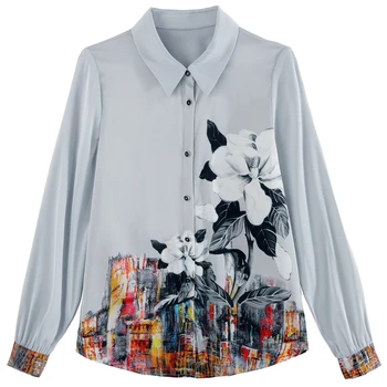 2021 Moda Nouă de Mătase Femei, Tricouri cu Maneca Lunga Primăvară Nouă Imprimare Vrac Femei Subțire Topuri si Bluze Office Lady Elegant 8463 50