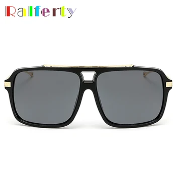 Ralferty Epocă Pătrat ochelari de Soare pentru Barbati Brand de Lux de Aur de Metal Ochelari de Soare Pentru Barbati UV400 Negru Ochelari de Dreptunghi 18003