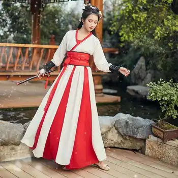 Roșu și Alb cu Dungi Chineză Tradițională Hanfu Rochie Tang Costum Topuri Fusta Bărbați Femei Costum de Costume Cosplay Anime Chineză