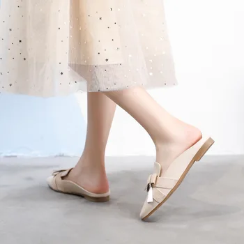 2020SpringNew Stil Toc Leneș Închis-toe ban tuo xie Femei Exterior Purta Abili Moda Plat de Mari Dimensiuni 41-43 Pantofi pentru FEMEI