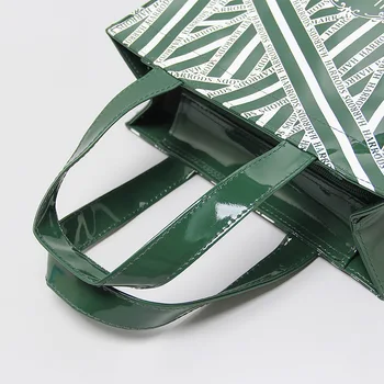 Verde cu dungi din pvc rezistent la apa sac de cumpărături mare capacitate Bento sac geantă de mână pentru femei