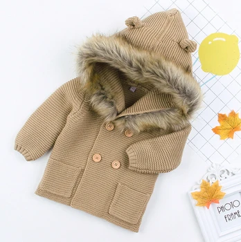 2019 Moda Pentru Copii Pulover Uza Drăguț Guler De Blană De Animale Cu Glugă Tricotat Cu Gluga Haina De Toamna Iarna Haină Călduroasă Pentru Fetita Baiat