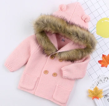 2019 Moda Pentru Copii Pulover Uza Drăguț Guler De Blană De Animale Cu Glugă Tricotat Cu Gluga Haina De Toamna Iarna Haină Călduroasă Pentru Fetita Baiat