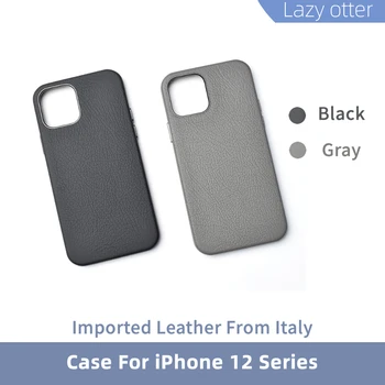 Potrivit pentru iPhone12 Series All-Inclusive din Piele Caz Telefon din Piele Importate Din Italia iPhone 12 case(Negru&Gri)