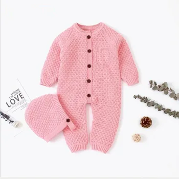 0-24M Copilul Romper Haine de Iarnă Tricotate Cald Romper Cu Hat Infant Toddler Salopeta Nou-născut Fată Băiat Haine 2019 Brand Nou