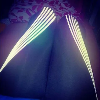 Femei Pantaloni Fitness Nou La Modă Benzi Reflectorizante Imprimare Laser Noapte Rulează Pantaloni Sport De Mare Elastic Talie Jambiere