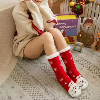 Drăguț de Crăciun Șosete de Iarnă pentru Femei Șosete Santa DeerThick Căptușeală Lână Tricot de Animale Anti-alunecare Ciorapi Cald Confortabil Fuzzy Acasă Șosete
