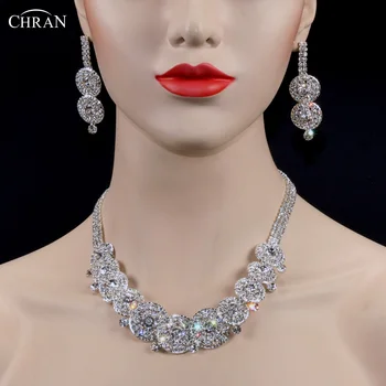 Chran Design Unic Spumante Stras Nunta Seturi de Bijuterii pentru Femei Placat cu Argint Set de Bijuterii de Moda pentru dră de onoare