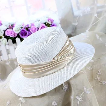 Vara Pălărie de Paie pentru Femei Big Margine Largă Plajă Pălărie Pălărie de Soare Pliabila Bloc de Soare Protectie UV Pearl Pălărie Panama Os Chapeu Feminino