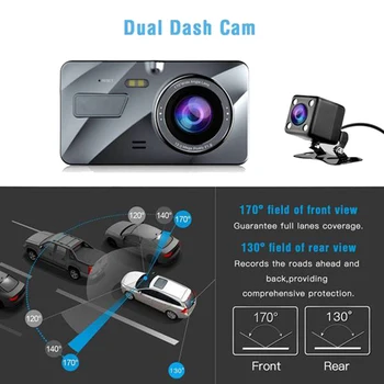 4 Inch Auto DVR Video Dash Cam 170 Grade HD 1080P Dual Lentilă aparat de Fotografiat Viziune de Noapte Fata-Spate, Recorder