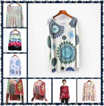 Noul spaniol Desigual comerțului de Primăvară și Toamnă pentru femei tricot de jos în sus, subțire și la modă tipărite de sus