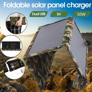 Pliere Panou Solar de 50W 5V Puterea Soarelui rezistent la apa Celule Solare Incarcator Dublu USB de Ieșire Dispozitive Portabile pentru Smartphone-uri