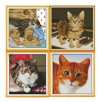 Diverse pisici cruciulițe kituri dmc 11CT 14CT animale imprimate model ambarcațiuni de cusut la gherghef broderie cruce numărat seturi de decor