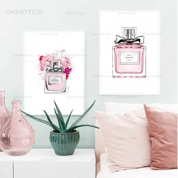 Roz Sticla de Parfum de Arta, Printuri si Postere Parfum de Flori de Arta de Perete Imagini de Moda Panza Pictura pentru Fete Cameră Decor Modern