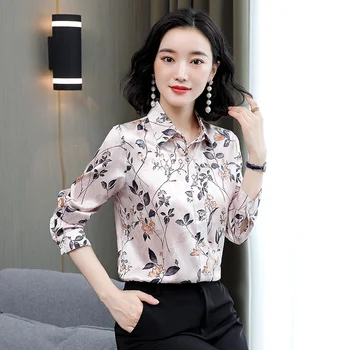 Moda coreeană de Flori de Mătase Camasa Femei Maneca Lunga Femei Bluze Office Lady Femei Topuri și Bloues Femei, Plus Dimensiune Îmbrăcăminte