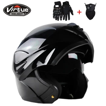 VIRTUTEA Motociclista Flip-Up Casca Motocicleta Mens Modular casco caschi moto casca de sex feminin capacete Dual lens