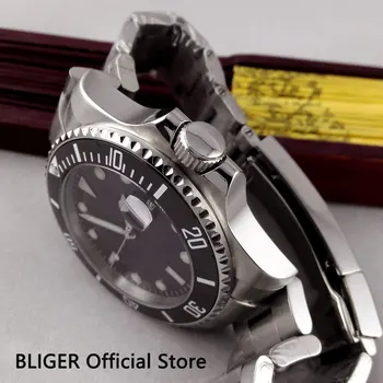 Solid BLIGER 43mm negru steril cadran safir de sticlă bezel ceramica data lupa MIYOTA Automatic bărbați ceas barbati B300