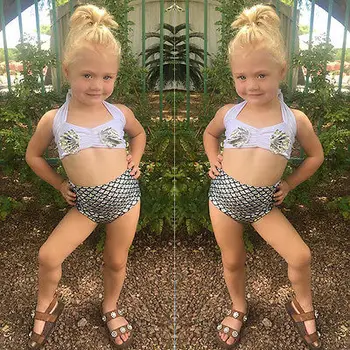 Fată Copil drăguț Vara 2 buc Set de Bikini de Moda Copilul Pește Costume de baie Copii Sirena de costume de Baie pentru Sugari de Baie Seturi