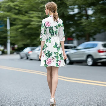 MIUXIMAO 2020 Toamna Rochie mai Nou Sosire Moda Jumătate Maneca Slim Flori mai Sus de Genunchi Rezervor de epocă Alb Rochie de Femei Vestidos