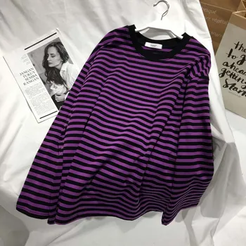 NiceMix Cu Dungi Cu Maneci Lungi Femei Tricouri Topuri O-Gât Mediu Lungă T-Shirt Doamnelor 2020 Subțire Coreean Vrac Toamna Streetwear Sus