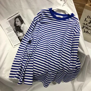 NiceMix Cu Dungi Cu Maneci Lungi Femei Tricouri Topuri O-Gât Mediu Lungă T-Shirt Doamnelor 2020 Subțire Coreean Vrac Toamna Streetwear Sus