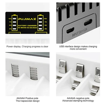 PUJIMAX 4 Sloturi Electric Baterie Incarcator Inteligent Rapid Indicator LED Incarcator USB Pentru AA/AAA Ni-MH/Ni-Cd Baterie Reîncărcabilă