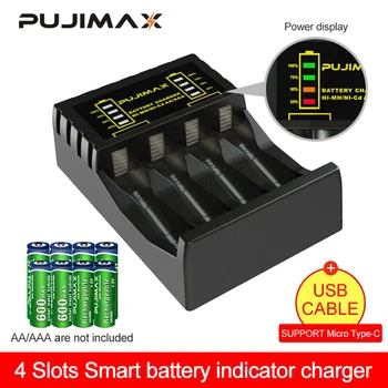 PUJIMAX 4 Sloturi Electric Baterie Incarcator Inteligent Rapid Indicator LED Incarcator USB Pentru AA/AAA Ni-MH/Ni-Cd Baterie Reîncărcabilă