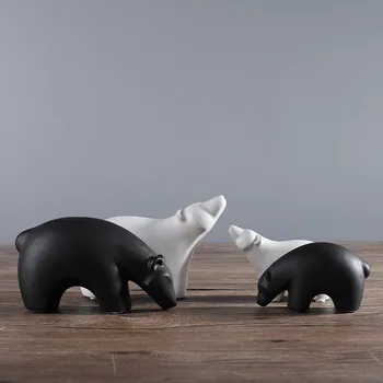 4buc Negru și Alb Ceramic Urs Polar Figurine de Animale Statui, Ornamente Europene Moderne Meserii Home Decor Decor de Birou