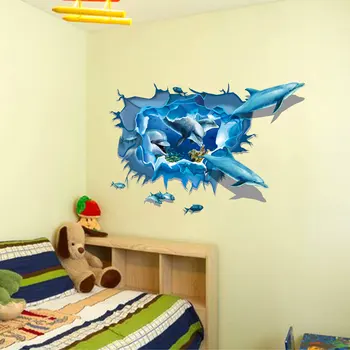 Minunat de Mari Dimensiuni Verde Autocolante de Perete Camera de zi Dormitor Creative Tapet, Autocolante 3D Delfinii Grup de Autocolante de Perete