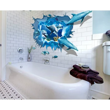 Minunat de Mari Dimensiuni Verde Autocolante de Perete Camera de zi Dormitor Creative Tapet, Autocolante 3D Delfinii Grup de Autocolante de Perete