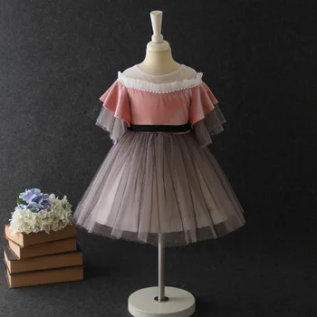 2020 Fete Noi Catifea Volane Rochie pentru Copii Princess Shoulderless Xmas Dress pentru Adolescenti, Copii Rochie de Bal Foram; Costum