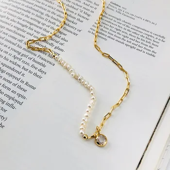 S ' STEEL Colier de Perle Pentru Femei Argint 925 Placat Geometrice Aur Pandantiv Coliere Collares Mujer Joyas Bijuterii Fine