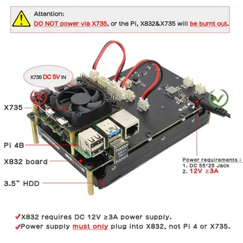 Raspberry Pi 4 Model B X832 Expansiune de Stocare Placa Suporta 3.5 inch SATA HDD Compatibil cu Pi 4B