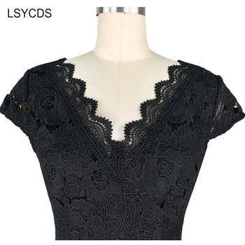 LSYCDS Sexy V-Neck Lace Dress de Vară 2020 Negru Rochie de Epocă Femme Rochii Elegante Plus Dimensiune Femeie Club de Noapte Partid Vestidos