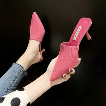 Papuci de vara pentru femei purta 2020 nou sălbatic Baotou jumătate papuci femei stilet tocuri inalte roșu net Muller sandale și papuci de casă