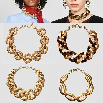 Girlgo Trendy ZA broască Țestoasă Rășină Colier Statement Pentru Femei Nuntă Geometrice de Aur de Culoare Lanț de Metal Cravată Colier Bijoux