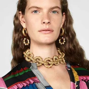 Girlgo Trendy ZA broască Țestoasă Rășină Colier Statement Pentru Femei Nuntă Geometrice de Aur de Culoare Lanț de Metal Cravată Colier Bijoux