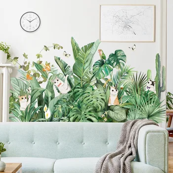 Nordic plante tropicale decor de perete autocolante pentru camera de zi dormitor canapea la tv de fundal de vinil de perete decalcomanii de imagini de fundal pisica postere
