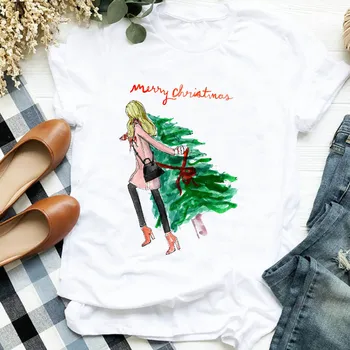 Femei Lady Desene animate Cerb Dragoste Drăguț 90 Stil Drăguț Copac 90 Crăciun Fericit Tricou Femei Top Grafic Haine Tricou Tricou T-shirt