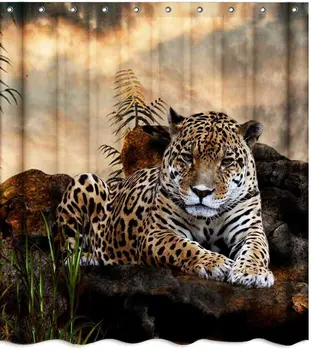Safari African Wildlife Animal Leopard Tesatura Perdea De Dus, Seturi De Baie Decor