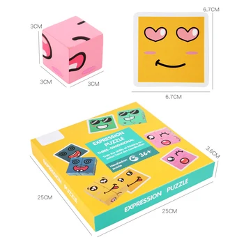 Copii Din Lemn Expresie Nedumerit Cub Magic Blocuri De Construcție Grădiniță Cu Predare Inteligenta Montessori Meci De Puzzle Jucarii Cadou