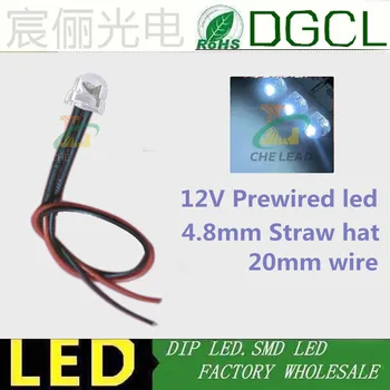 100BUC 4.8 mm DC12V/24V Pre Fir led Difuză Roșu/Verde/Albastru/Galben/Alb 5mm pălărie de paie condus 20cm de BAIE LED indicator pre-cablate led