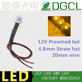 100BUC 4.8 mm DC12V/24V Pre Fir led Difuză Roșu/Verde/Albastru/Galben/Alb 5mm pălărie de paie condus 20cm de BAIE LED indicator pre-cablate led