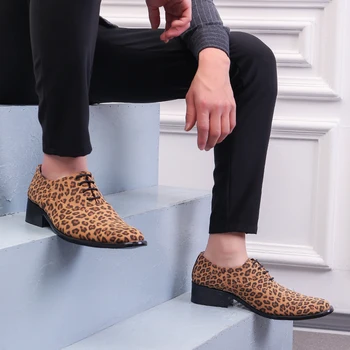 Misalwa de Lux, Brand Italian Bărbați Leopard din Piele Dantela-Up Formală Maro Pantofi Pentru Barbati Kaki Rochie de Mireasa Sociale Masculino