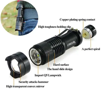 De înaltă calitate Mini Negru 2000LM rezistent la apa Lanterna cu LED 3 Moduri de Zoom Lanterna LED-uri lanterna transport gratuit